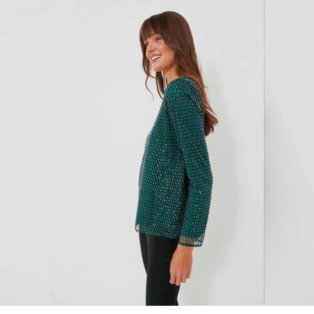 Tuckernuck Hyacinth House Gemma Sequin Blouse XS Green Holiday Glam NWT - Picture 4 of 6